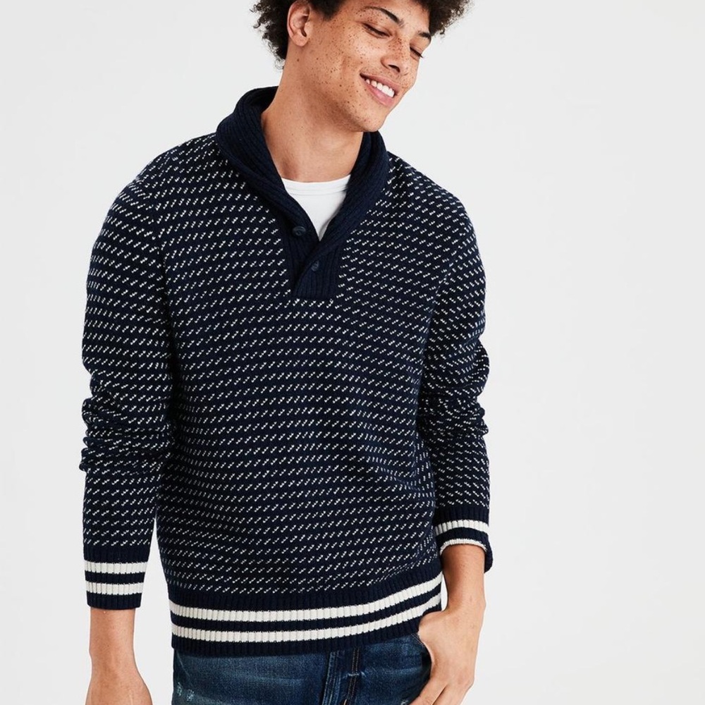 American Eagle Navy Birdseye Popover Sweater